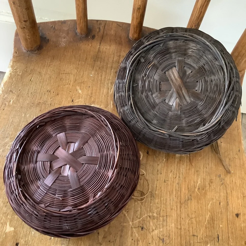 Pair of Vintage Chinese Woven Bohemian Beaded Sewing Baskets